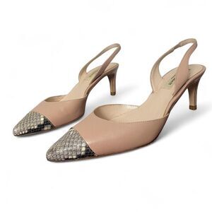 L.K. Bennett Keira Pumps Nude Blush Leather Slingback Kitten Heels Size 36.5